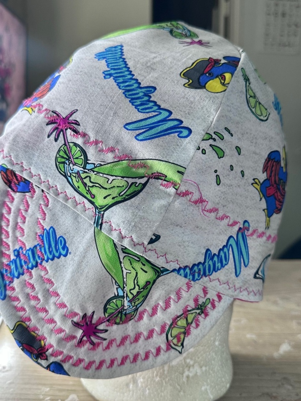 Men's Tropical Cocktail welding Cap - White with Green & Pink